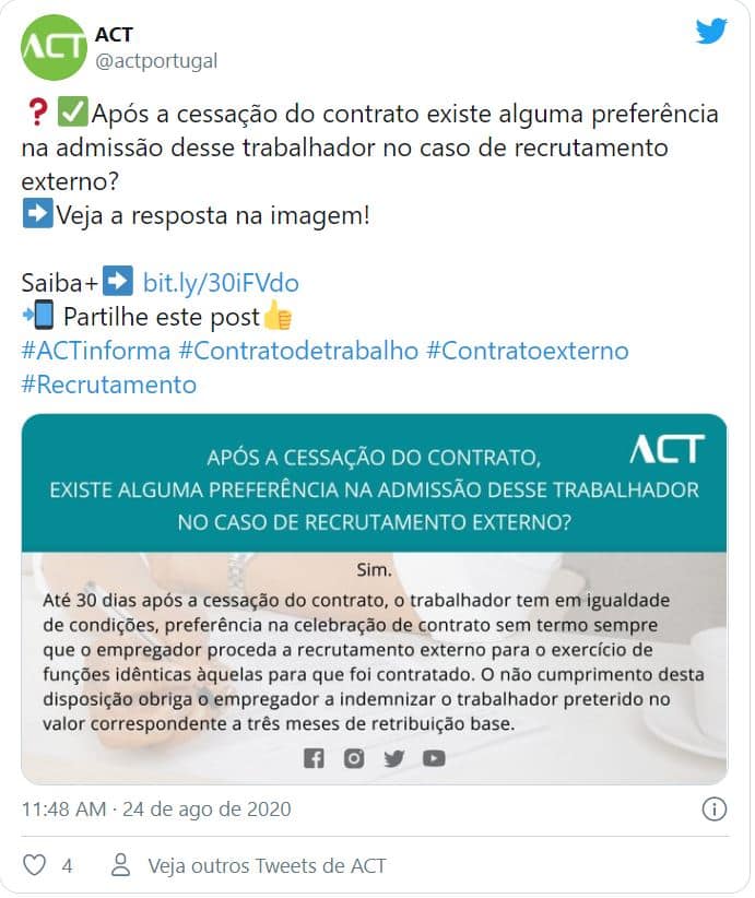 act Após a cessação do contrato, trabalhador tem preferência no recrutamento?